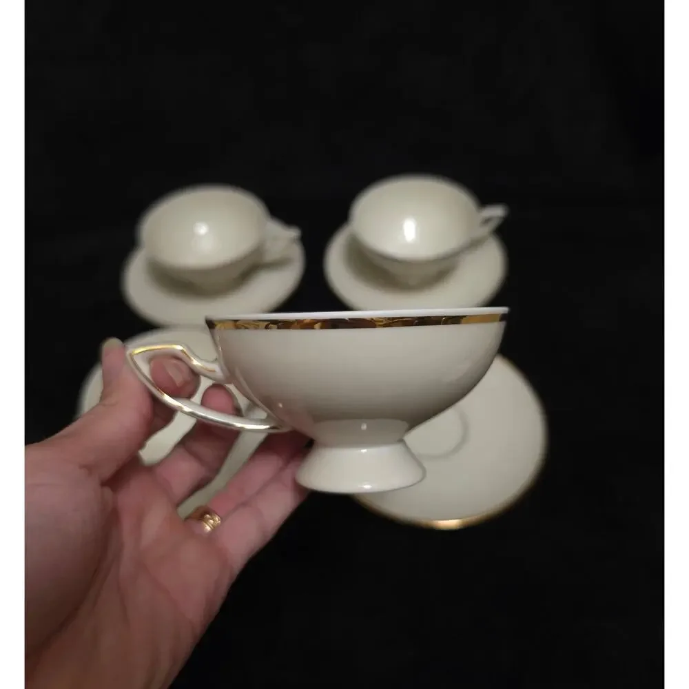 Vintage Johann Haviland Bavaria Germany Fine China Tea Set Cream Gold Trim